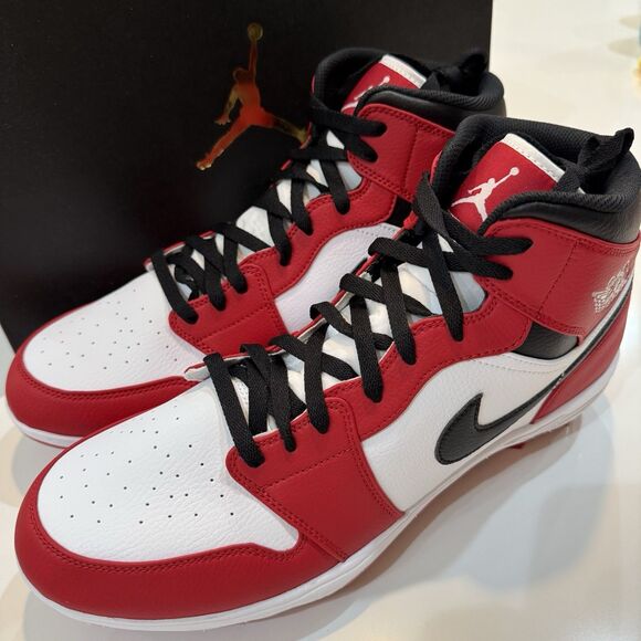 Nike Jordan 1 TD Cleat 2023 Mid Chicago Red White Black FJ6805-106 Men’s Size 14
